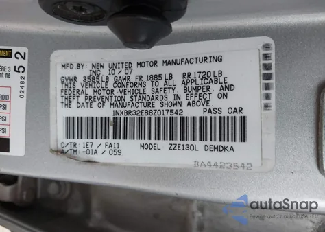 2008 Toyota Corolla Ce/Le/S from USA, damaged, VIN 1NXBR32E88Z017542